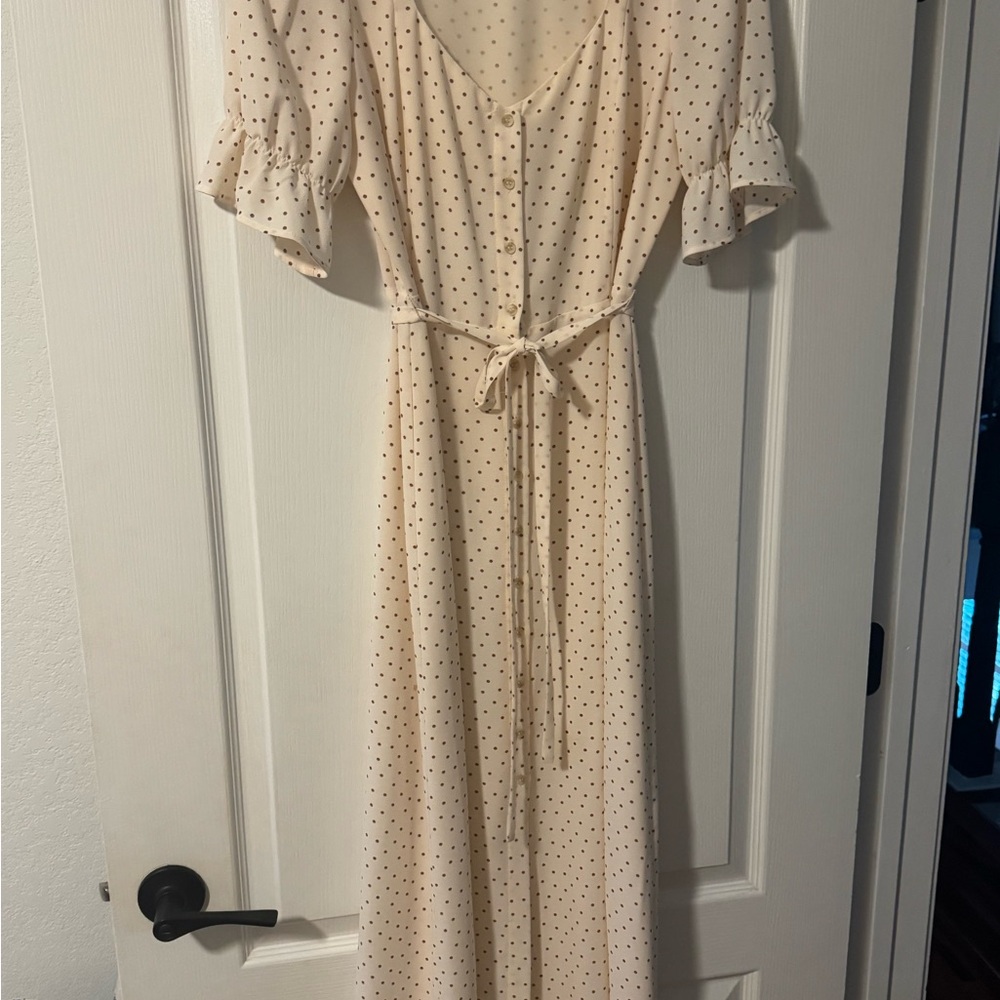 Chic Cream Polka Dot Long Sleeve Dress